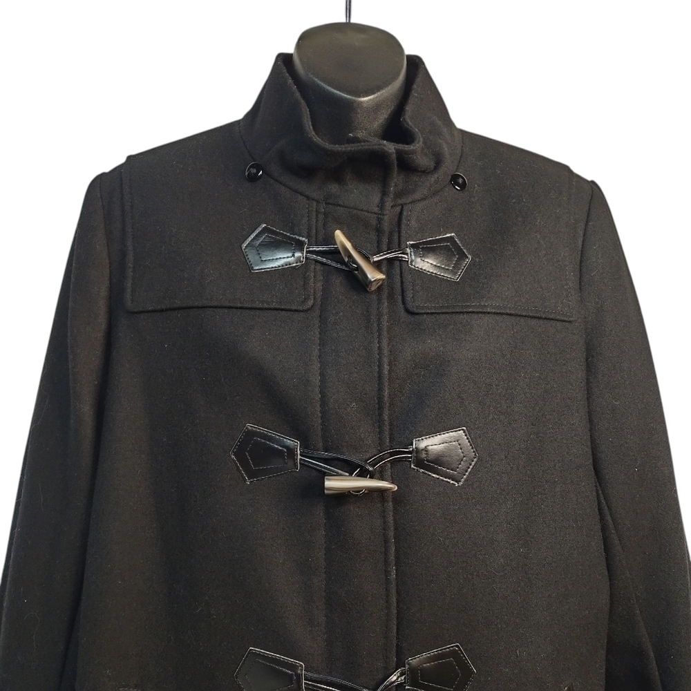 Liz Claiborne Pea Coat Women's Black Wool Blend Zipper/Button  Pea Coat Size L - Picture 4 of 11